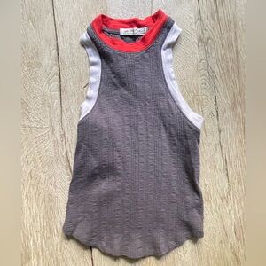 FREE PEOPLE | Gray Sleeveless Top with Red Collar